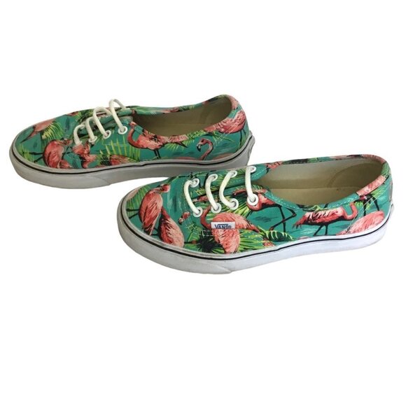 Vans Unisex Oxford Sneakers Canvas Low Top Lace Up Teal with Flamingos M5 W6.5 - Picture 2 of 9